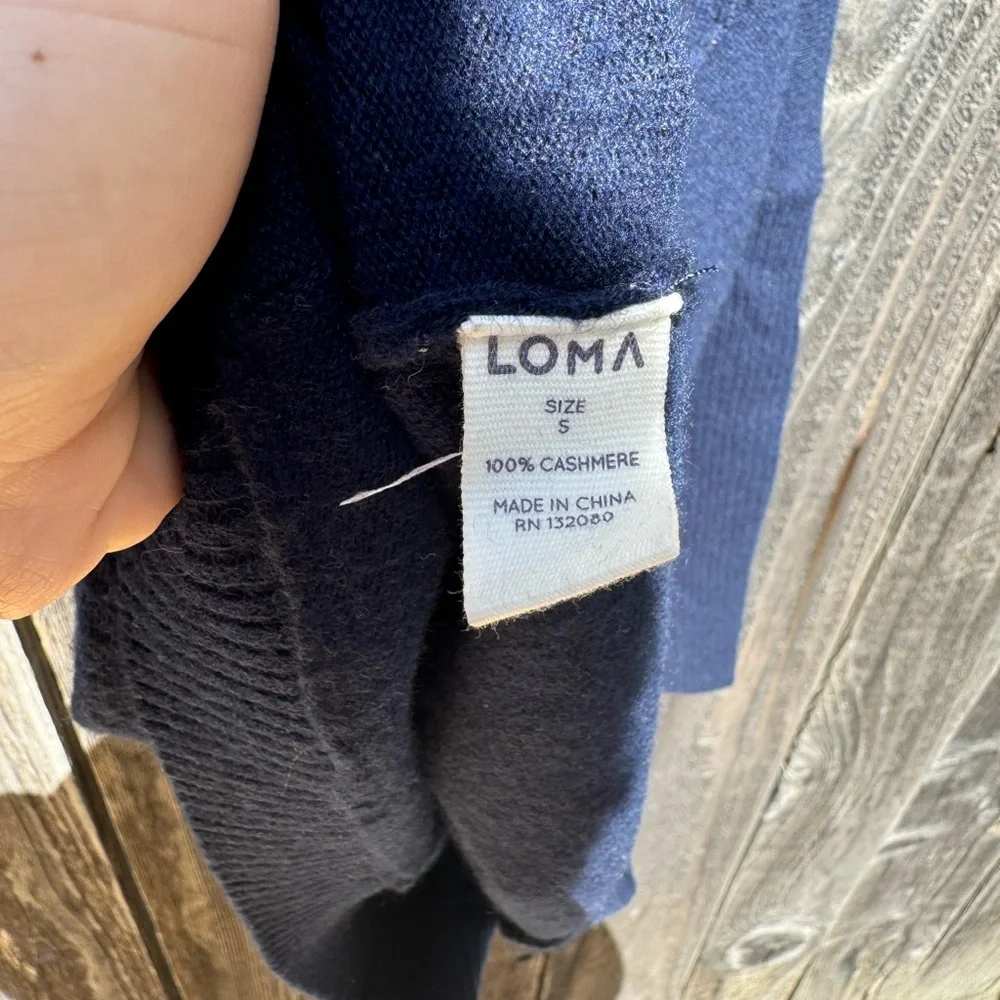 Loma London Navy Blue 100% Cashmere V Neck Long Sleeve Sweater Size Small